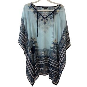 BCBGMaxAzria Navy and Light Blue Paisley Tunic